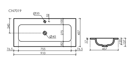 Раковина из сантехнического фарфора Ceramica Nova GRACE CN7019MB 90х50 накладная цвет черный 1 отверстие под смеситель